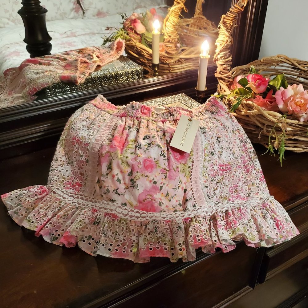 LoveShackFancy Floral Print Mini Skirt